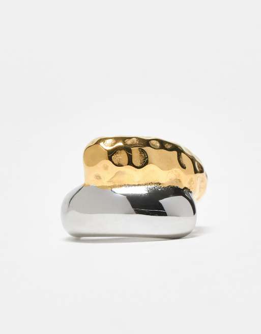 Kaiia Exclusive Stainless Steel Chunky Wrap Around Ring In Mixed Metal