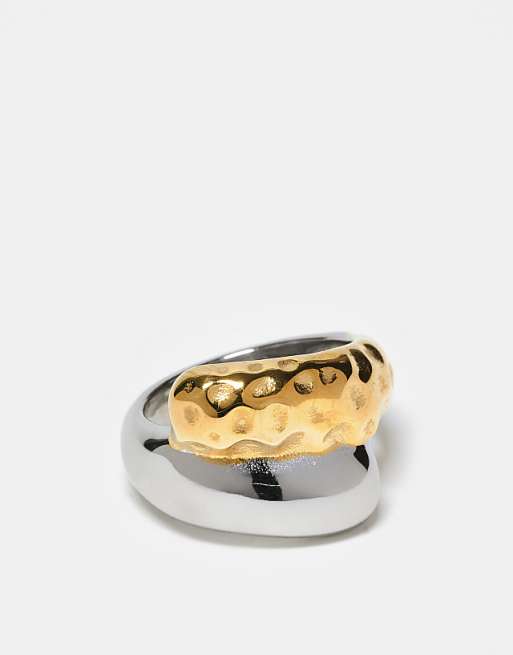 Kaiia exclusive stainless steel chunky wrap around ring in mixed metal