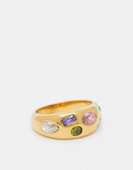 Kaiia Exclusive Stainless Steel Multi Stone Ring In Gold