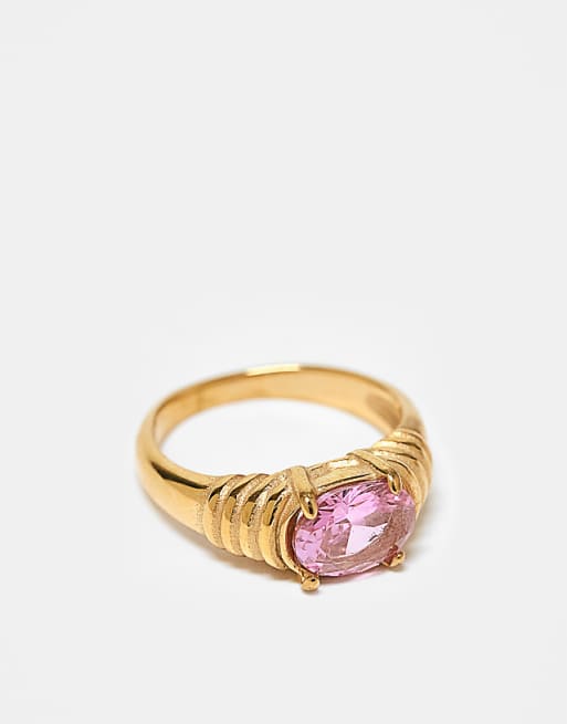 Kaiia exclusive stainless steel pink stone ring in gold
