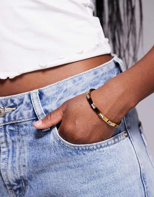 Kaiia exclusive stainless steel slim diamante bangle in gold
