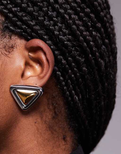 Kaiia exclusive stainless steel triangle earrings in mixed metal