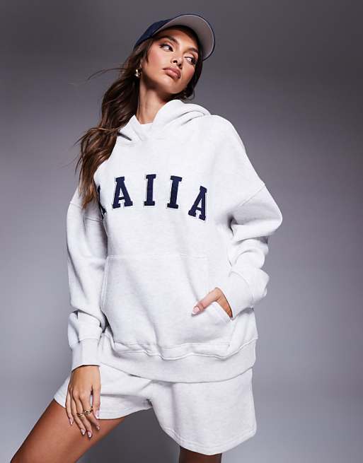 Kaiia Overized Hoodie Cuffed Joggers Wide Leg Joggers & Shorts Mix & Match In Grey Marl