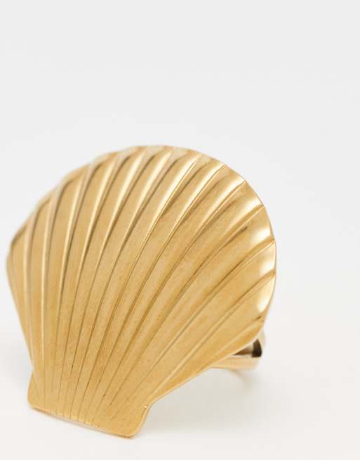 Kaiia Stainless Steel Large Shell Adjustable Ring In Gold