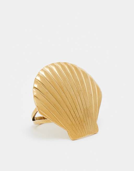 Kaiia stainless steel large shell adjustable ring in gold