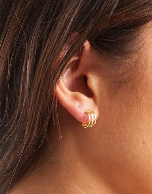 Kingsley Ryan 10mm Gold Plated Triple Band Hoops
