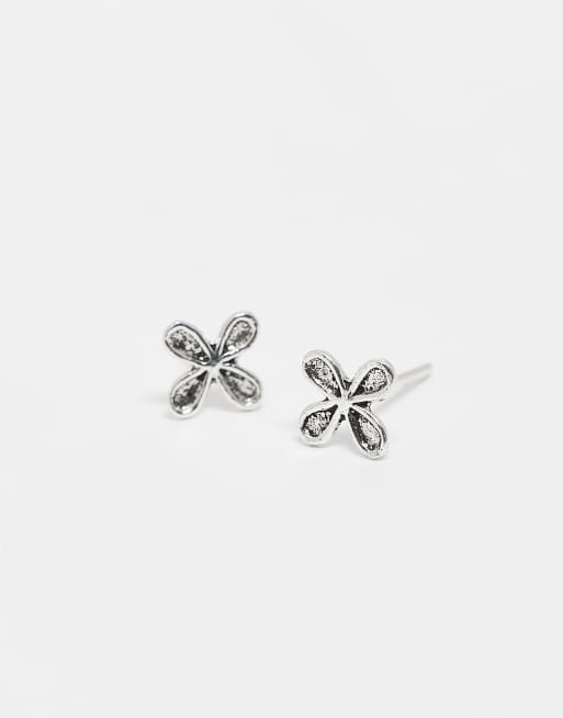 Kingsley Ryan 4 Petal Flower Stud Earrings In Sterling Silver