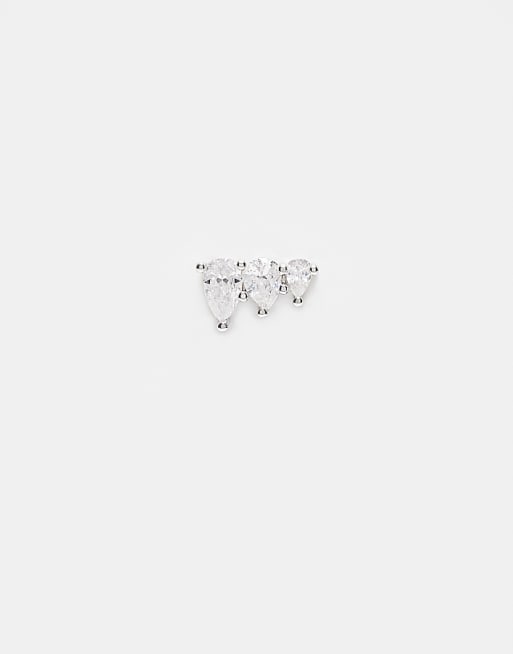 Kingsley Ryan 6mm triple crystal teardrop labret ear piercing in stainless steel