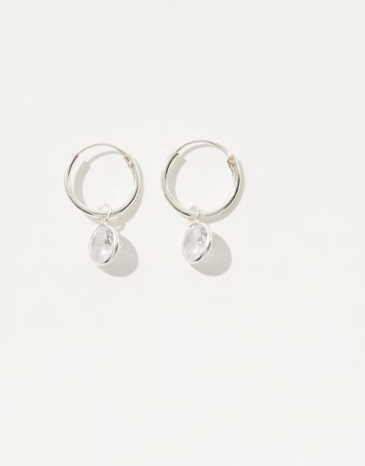 Kingsley Ryan Crystal Charm Hoop Earrings In Sterling Silver