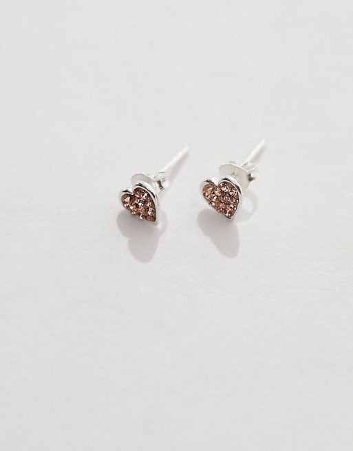 Kingsley Ryan Crystal Heart Stud Earrings In Champagne Pink