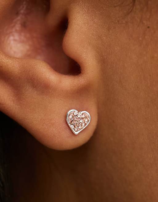 Kingsley Ryan Crystal Heart Stud Earrings In Champagne Pink