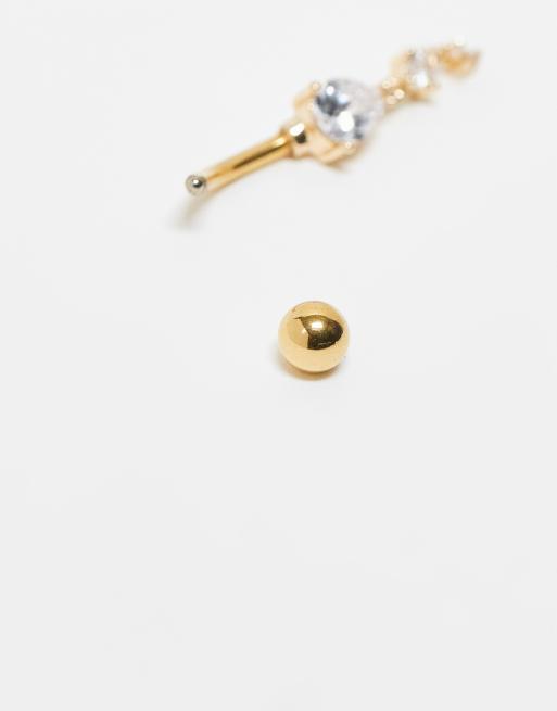 Kingsley Ryan Crystal Teardrop Belly Bar In Gold Plated