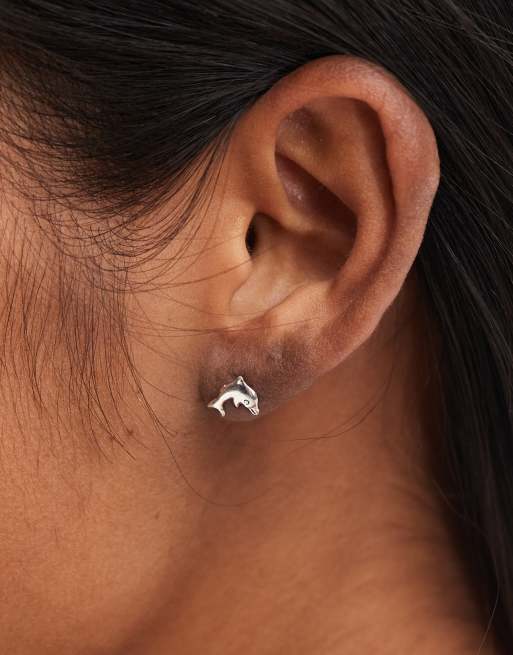 Kingsley Ryan Dolphin Stud Earrings In Sterling Silver