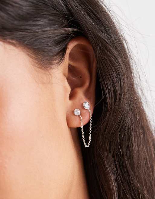 Kingsley Ryan Double Gem And Chain Single Earring In Sterling Silver