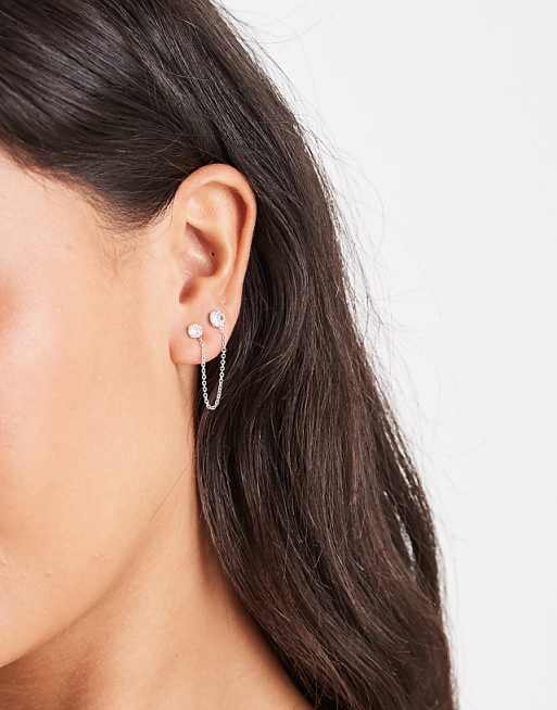 Kingsley Ryan double gem and chain single earring in sterling silver
