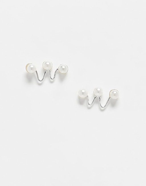 Kingsley Ryan faux pearl zigzag stud earrings in sterling silver