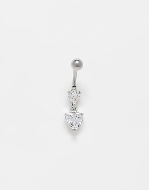 Kingsley Ryan gem set heart charm belly bar