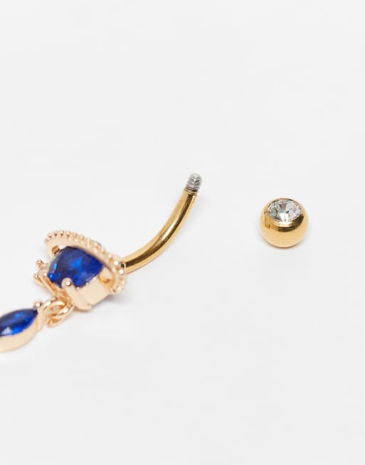 Kingsley Ryan Gold Plated Blue Planet Charm Belly Bar