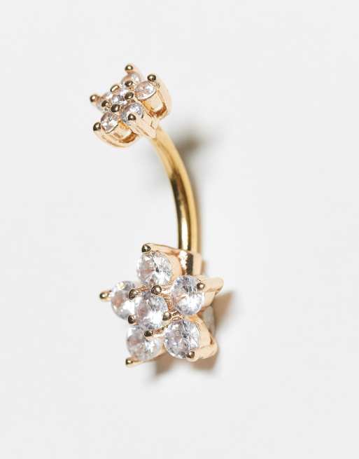 Kingsley Ryan Gold Plated Double Gem Set Cluster Belly Bar
