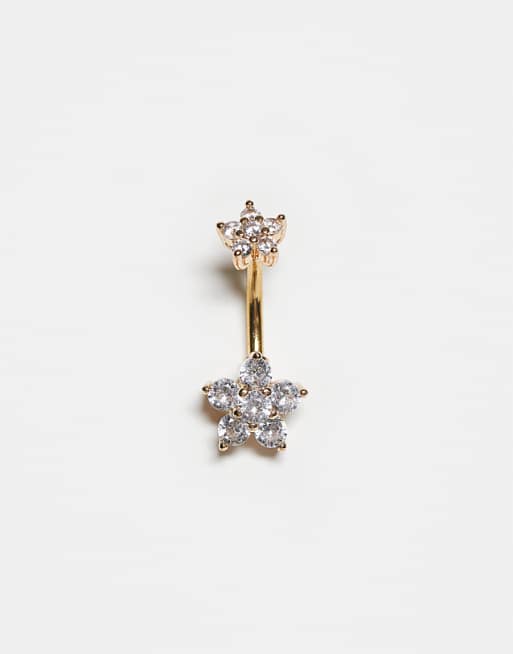 Kingsley Ryan gold plated double gem set cluster belly bar