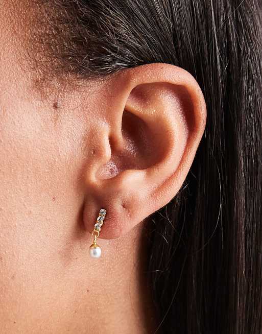 Kingsley Ryan gold plated gem set bar and pearl drop earrings