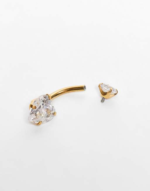 Kingsley Ryan Gold Plated Gem Set Heart Belly Bar