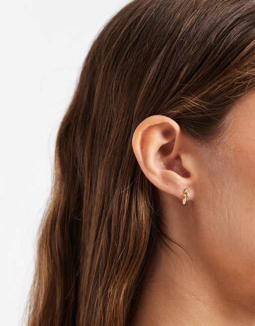 Kingsley Ryan Gold Plated Gem Set Leaves Stud Earrings