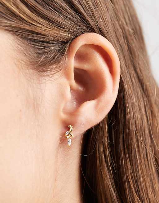 Kingsley Ryan gold plated gem set leaves stud earrings