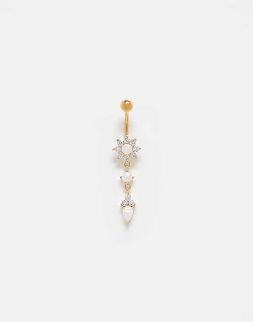 Kingsley Ryan opal cluster with teardorp charm belly bar in gold