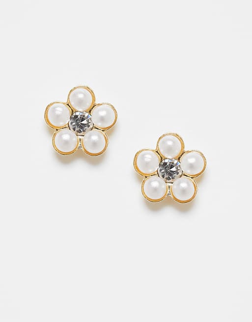 Kingsley Ryan pearl and gem daisy stud earrings