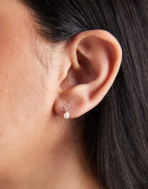 Kingsley Ryan pearl drop bow stud earrings in sterling silver