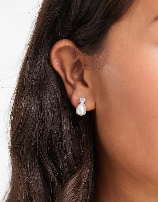Kingsley Ryan teardrop pearl stud earrings in sterling silver