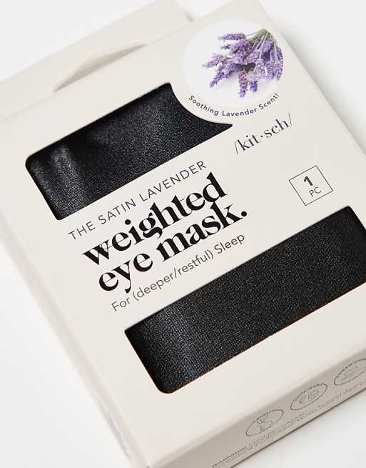 Kitsch Lavender Weighted Satin Eye Mask - Black