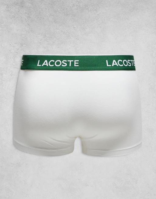 Lacoste 3 Pack Trunks In White With Green Waistbands