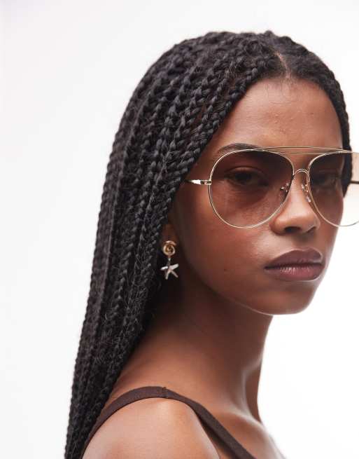 Le Specs Abracadabra Metal Aviator Sunglasses In Gold And Brown