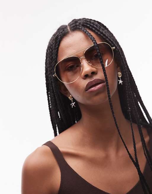 Le Specs abracadabra metal aviator sunglasses in gold and brown
