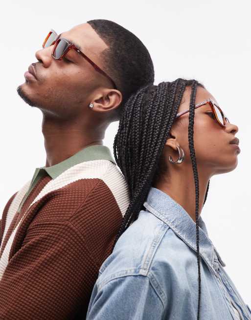 Le Specs Broski Square Sunglasses In Tort With Green Lens