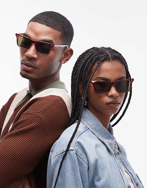 Le Specs broski square sunglasses in tort with green lens