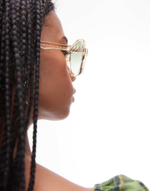 Le Specs Fortune Teller Oversized Aviator Sunglasses In Sand With Green Gradient Lens