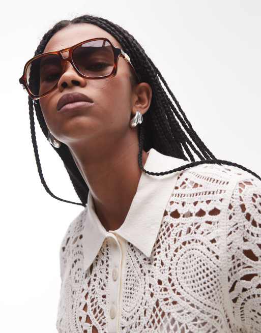 Le Specs Fortune Teller Oversized Aviator Sunglasses In Dark Tort With Gradient Lens