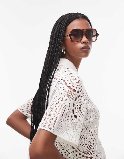 Le Specs fortune teller oversized aviator sunglasses in dark tort with gradient lens