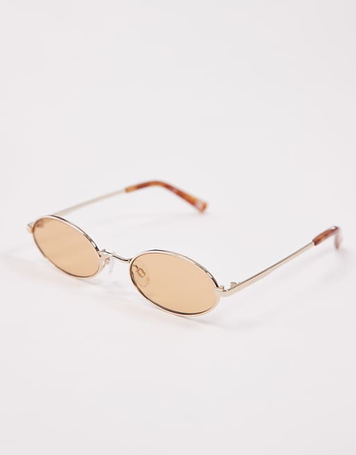 Le Specs love train slim oval sunglasses in vintage tort with amber lens
