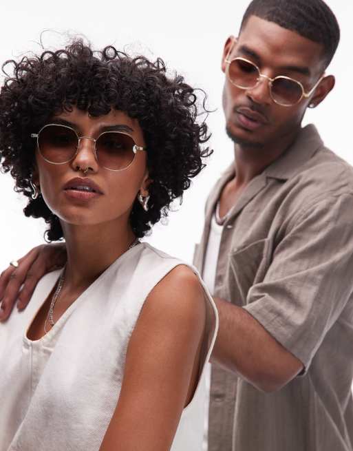 Le Specs Odyssey Round Metal Sunglasses With Brown Gradient Lens