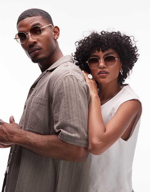 Le Specs odyssey round metal sunglasses with brown gradient lens