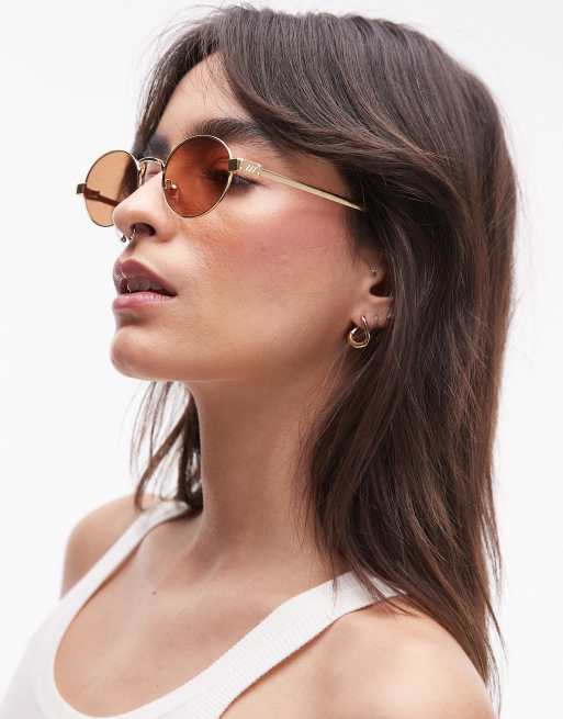 Le Specs Poseidon Deux Round Metal Sunglasses In Gold And Brown