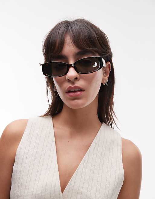 Le Specs starlight rectangle sunglasses in tortoiseshell with green lens