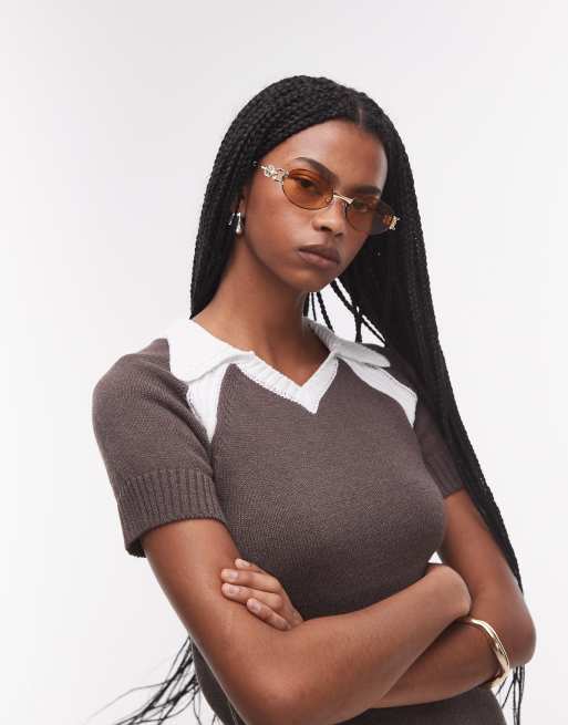 Le Specs The Forbidden Slim Oval Metal Sunglasses In Gold