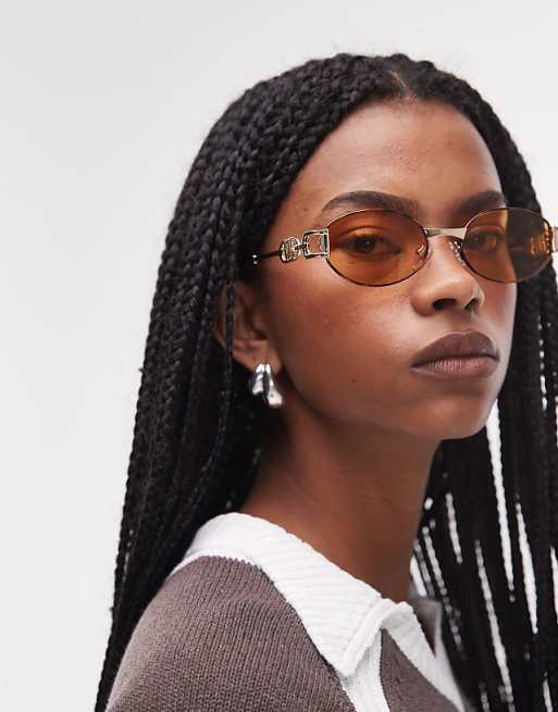 Le Specs the forbidden slim oval metal sunglasses in gold
