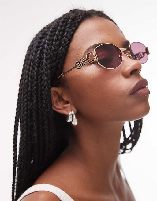 Le Specs the forbidden slim oval metal sunglasses in gold and tortoiseshell
