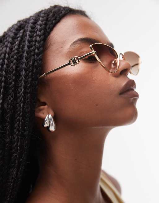 Le Specs The Soiree Slim Metal Cat Eye Sunglasses In Gold